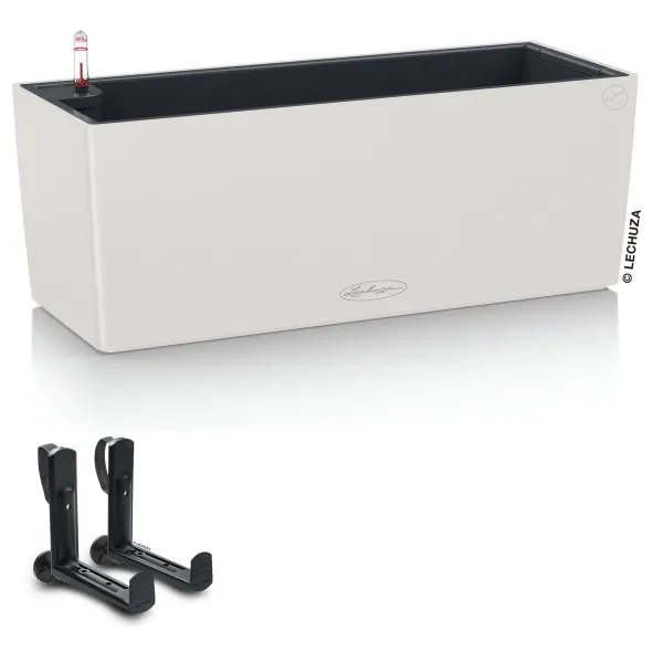 LECHUZA® Blumenkasten BALCONERA Color 50 Lichtgrau All-in-One + 2 Halter