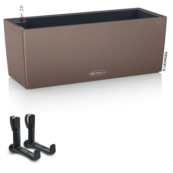 LECHUZA® Blumenkasten BALCONERA Color 50 Muskat All-in-One + 2 Halter