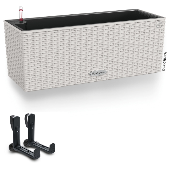 LECHUZA® Blumenkasten BALCONERA Cottage 50 Lichtgrau All-in-One + 2 Halter