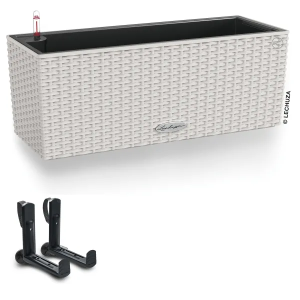 LECHUZA® Blumenkasten BALCONERA Cottage 50 Lichtgrau All-in-One + 2 Halter