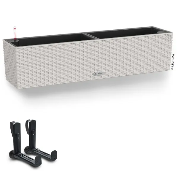 LECHUZA® Blumenkasten BALCONERA Cottage 80 Lichtgrau All-in-One + 2 Halter