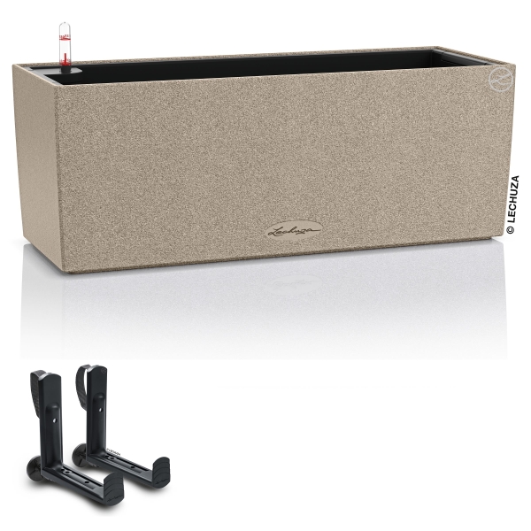 LECHUZA® Blumenkasten BALCONERA Stone 50 Sandbeige All-in-One + 2 Halter