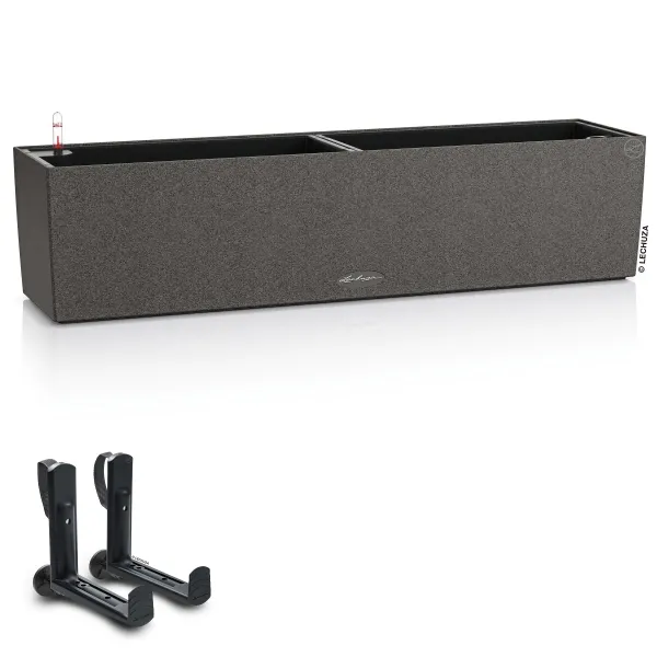 LECHUZA® Blumenkasten BALCONERA Stone 80 Graphitschwarz All-in-One + 2 Halter