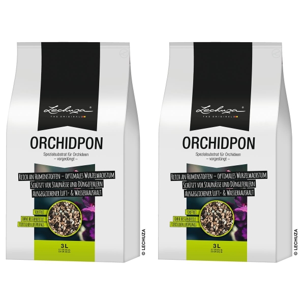 LECHUZA® Granulat ORCHIDPON nährstoffreiches Orchideensubstrat - 3 Liter x 2