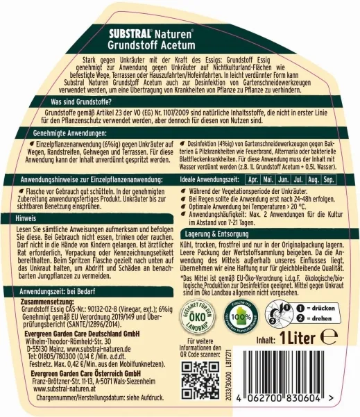 SUBSTRAL® Naturen® Grundstoff Acetum für Unkrautfreie Wege & Terrassen - 1 Liter x 2