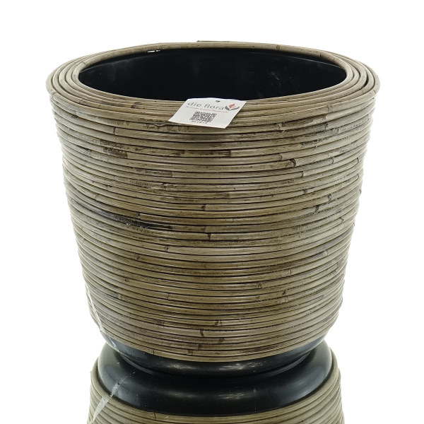 VAN DER LEEDEN DRYPOT® Stripe Rattan Pflanzkübel Grau Ø 35 cm - Sylter Körbe