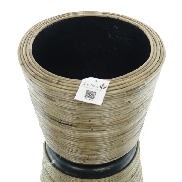 VAN DER LEEDEN DRYPOT® Stripe Rattan Pflanzkübel Grau Ø 35 cm - Sylter Körbe