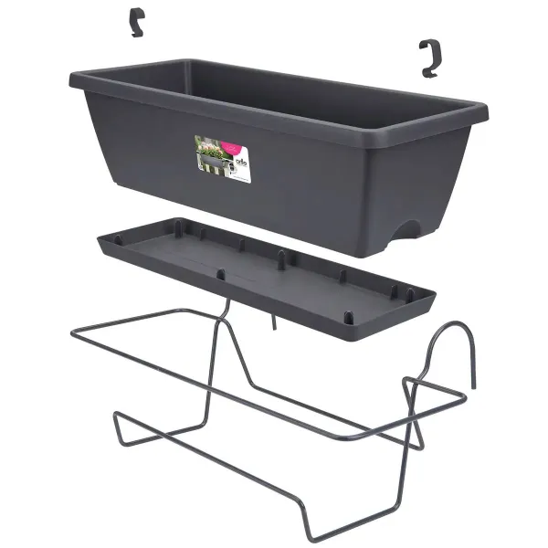 elho® Barcelona Balkonkasten Anthrazit 50 cm all-in-1 mit Halterung