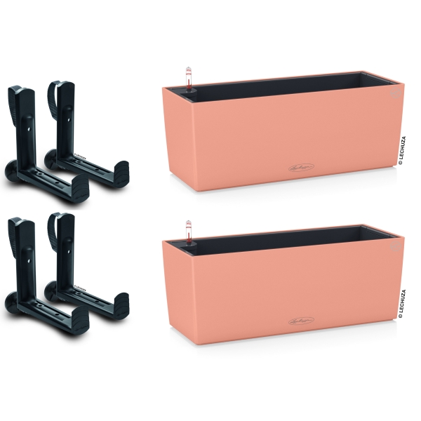 LECHUZA® Blumenkasten BALCONERA Color 50 Korallrot All-in-One x 2 + 4 Halter