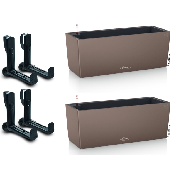 LECHUZA® Blumenkasten BALCONERA Color 50 Muskat All-in-One x 2 + 4 Halter