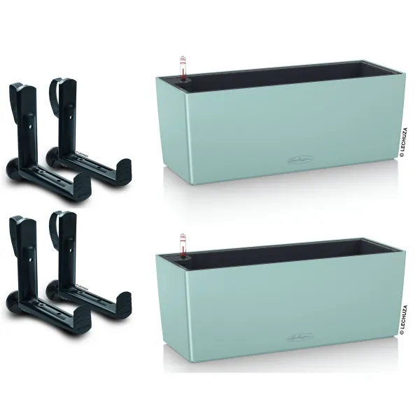 LECHUZA® Blumenkasten BALCONERA Color 50 Pastellgrün All-in-One x 2 + 4 Halter