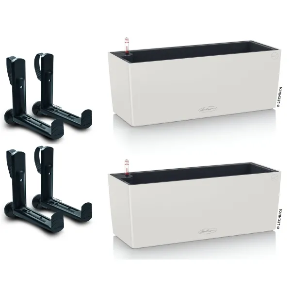 LECHUZA® Blumenkasten BALCONERA Color 50 Weiß All-in-One x 2 + 4 Halter LECHUZA® Blumenkasten BALCONERA Color 50 Weiß All-in-One x 2 + 4 Halter
