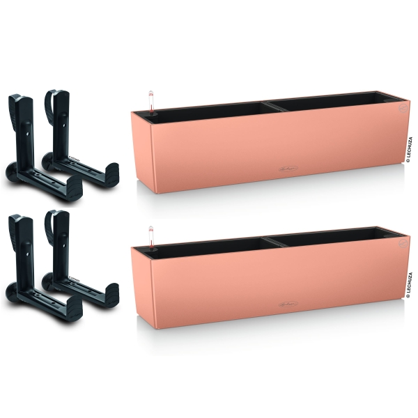 LECHUZA® Blumenkasten BALCONERA Color 80 Korallrot All-in-One x 2 + 4 Halter