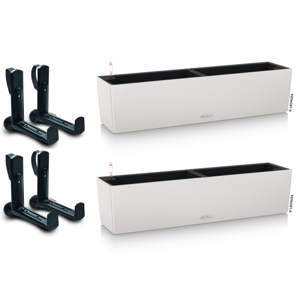 LECHUZA® Blumenkasten BALCONERA Color 80 Lichtgrau All-in-One x 2 + 4 Halter