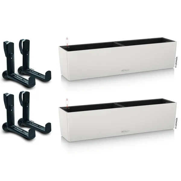 LECHUZA® Blumenkasten BALCONERA Color 80 Lichtgrau All-in-One x 2 + 4 Halter LECHUZA® Blumenkasten BALCONERA Color 80 Lichtgrau All-in-One x 2 + 4 Halter