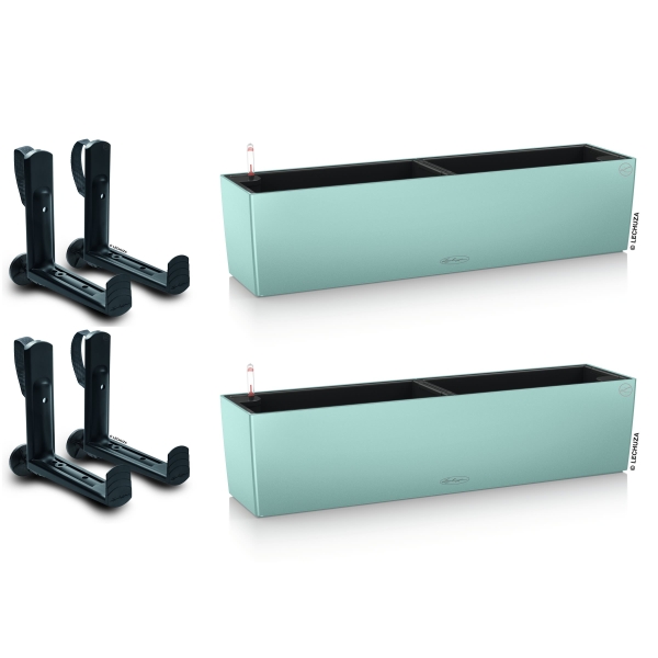LECHUZA® Blumenkasten BALCONERA Color 80 Pastellgrün All-in-One x 2 + 4 Halter