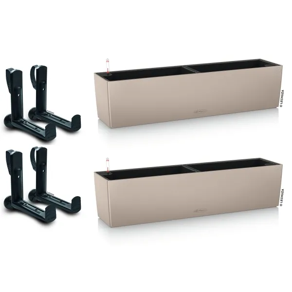 LECHUZA® Blumenkasten BALCONERA Color 80 Sandbraun All-in-One x 2 + 4 Halter