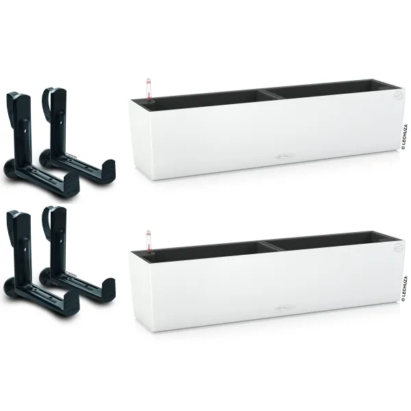 LECHUZA® Blumenkasten BALCONERA Color 80 Weiß All-in-One x 2 + 4 Halter LECHUZA® Blumenkasten BALCONERA Color 80 Weiß All-in-One x 2 + 4 Halter