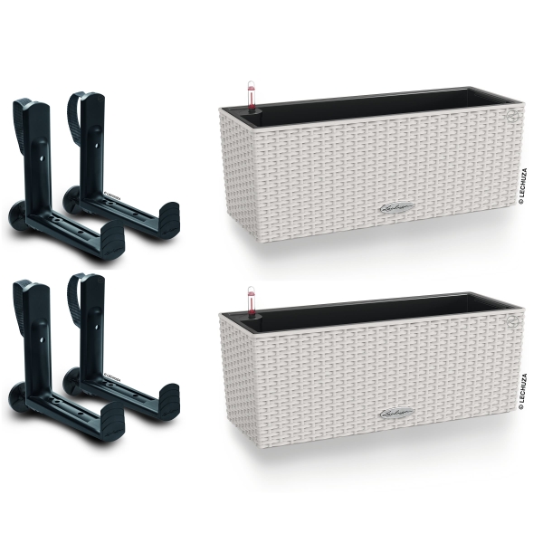 LECHUZA® Blumenkasten BALCONERA Cottage 50 Lichtgrau All-in-One x 2 + 4 Halter