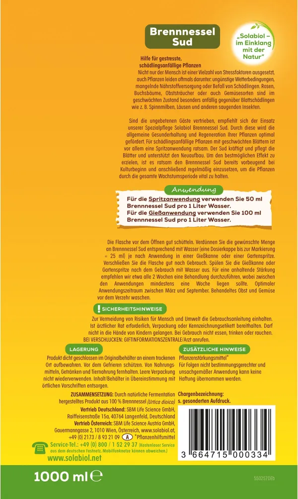 2er-Set Solabiol® Brennnessel Sud für schädlingsanfällige Pflanzen 1 Liter Konzentrat Artikel EAN 366471000334