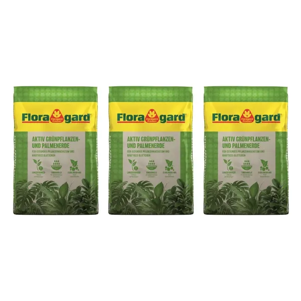 3 x Floragard® Aktiv Grünpflanzen- und Palmenerde - 10 Liter
