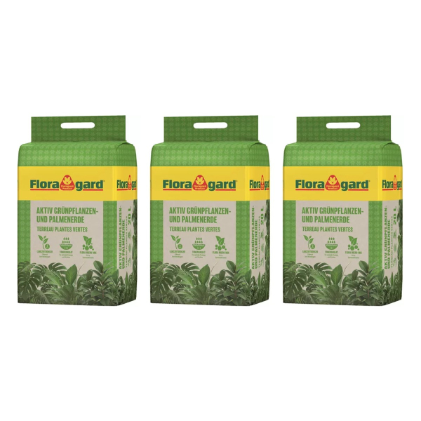 3 x Floragard® Aktiv Grünpflanzen- und Palmenerde - 20 Liter