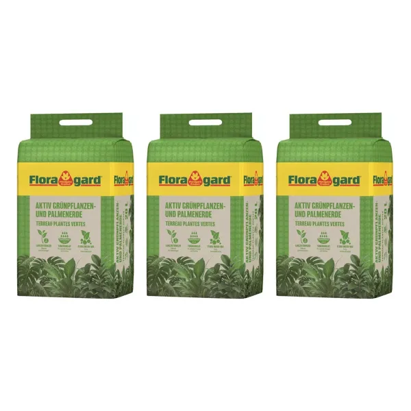 3 x Floragard® Aktiv Grünpflanzen- und Palmenerde - 20 Liter