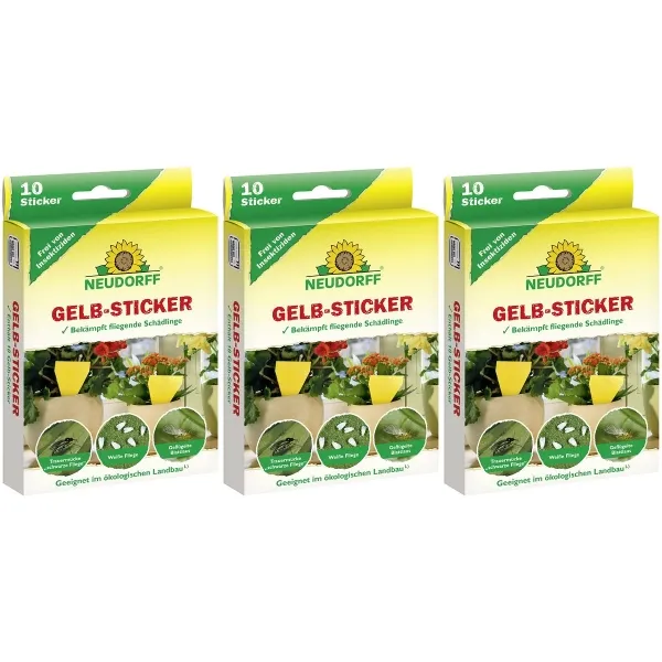 NEUDORFF® Gelb-Sticker zur Bekämpfung fliegender Schädlinge - 10 Sticker x 3