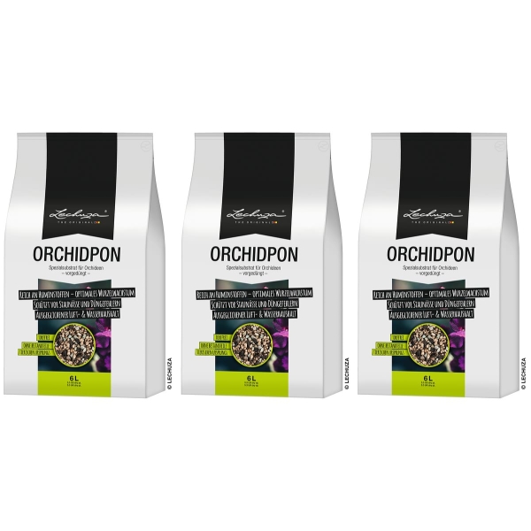 LECHUZA® Granulat ORCHIDPON nährstoffreiches Orchideensubstrat - 6 Liter x 3