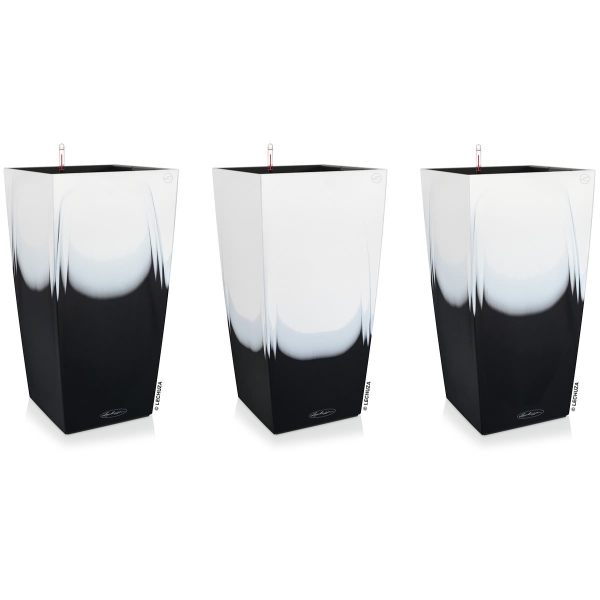 LECHUZA® Pflanzgefäße CUBICO Color 30 Cambio Black & White seidenmatt All-in-One x 3