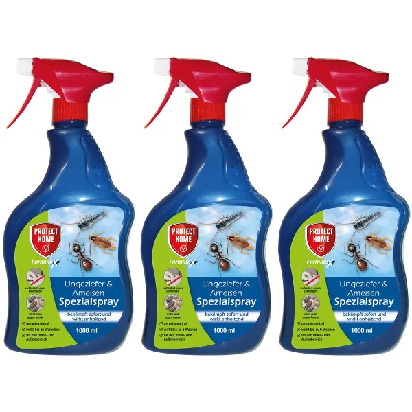 PROTECT HOME FormineX Ungeziefer & Ameisen Spezialspray anwendungsfertig - 1 Liter x 3 PROTECT HOME FormineX Ungeziefer & Ameisen Spezialspray anwendungsfertig - 1 Liter x 3