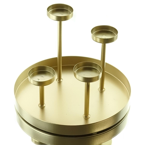 4-fach Kerzenhalter Ø 5 cm Goldfarben in Ebenen Ø Schale 23 cm - Metall
