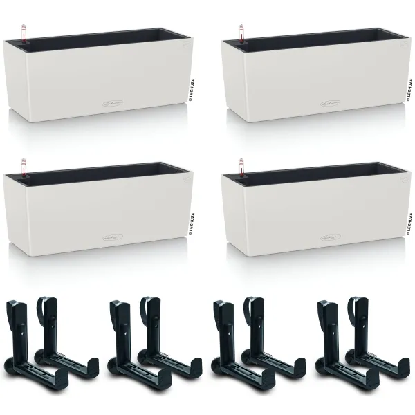 LECHUZA® Blumenkasten BALCONERA Color 50 Lichtgrau All-in-One x 4 + 8 Halter LECHUZA® Blumenkasten BALCONERA Color 50 Lichtgrau All-in-One x 4 + 8 Halter