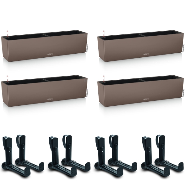LECHUZA® Blumenkasten BALCONERA Color 80 Muskat All-in-One x 4 + 8 Halter