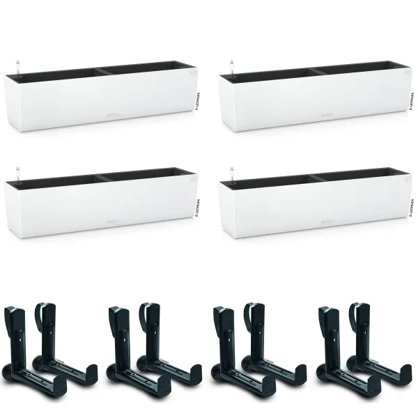 LECHUZA® Blumenkasten BALCONERA Color 80 Weiß All-in-One x 4 + 8 Halter LECHUZA® Blumenkasten BALCONERA Color 80 Weiß All-in-One x 4 + 8 Halter