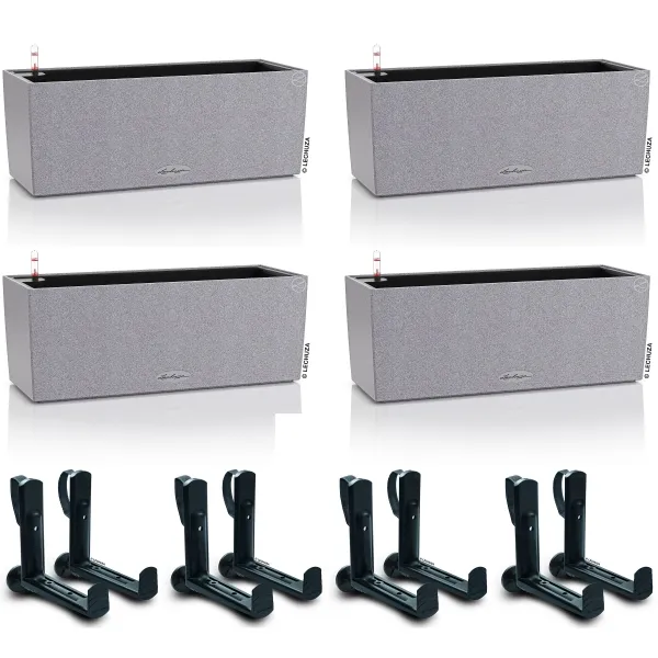 LECHUZA® Blumenkasten BALCONERA Stone 50 Steingrau All-in-One x 4 + 8 Halter LECHUZA® Blumenkasten BALCONERA Stone 50 Steingrau All-in-One x 4 + 8 Halter
