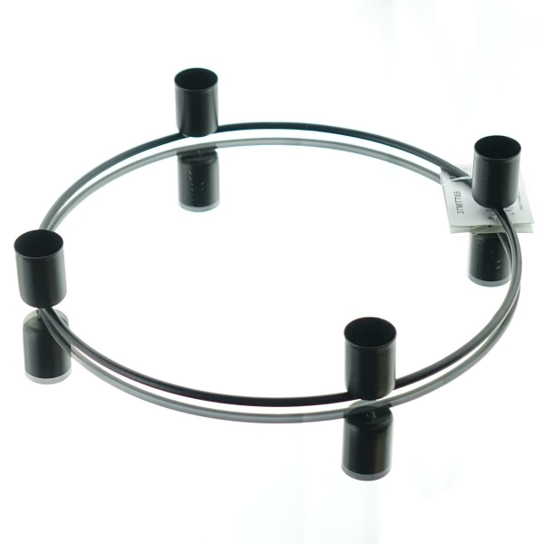 4er Stab-Kerzenhalter Metall-Adventsring Schwarz Ø 23 cm x 3,5 cm