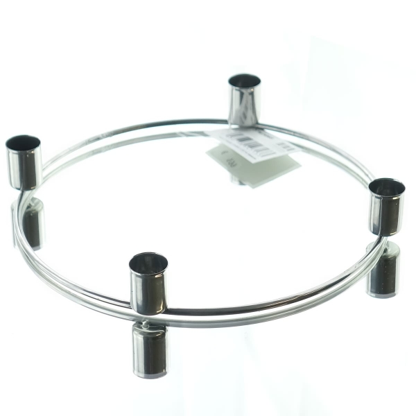 4er Stab-Kerzenhalter Metall-Adventsring Silberfarben Ø 23 cm x 3,5 cm