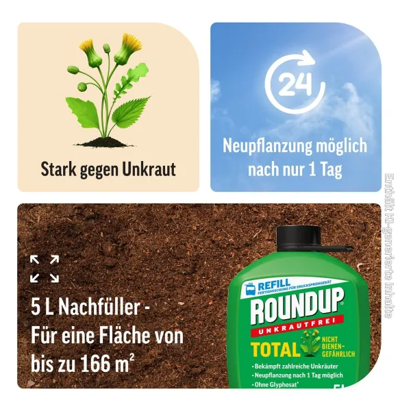 Amazon 2er-Set ROUNDUP® Unkrautfrei Total Fertigmischung AF 5 Liter (4062700832752)