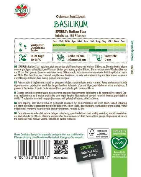 Basilikum SPERLIs Italian Star - Kräutersamen