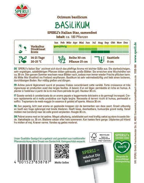 Basilikum SPERLIs Italian Star - Kräutersamen