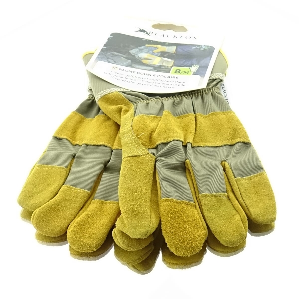 BLACKFOX® Garten - Handschuhe Fleece Ockergelb Größe 8/M - Leder & Stoff