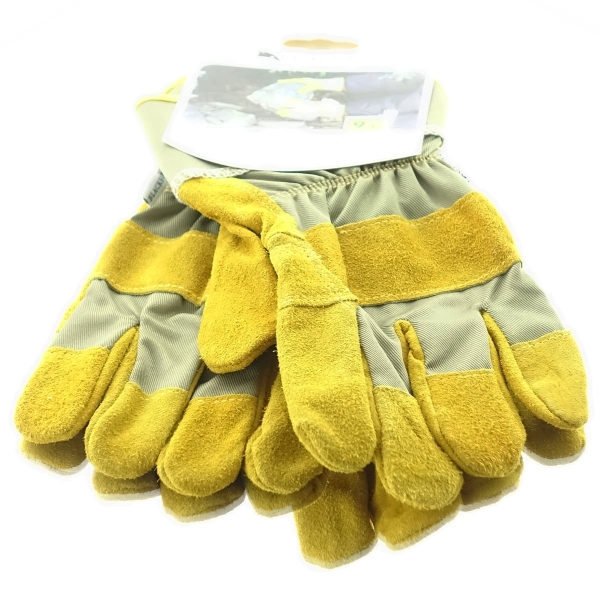 BLACKFOX® Garten - Handschuhe Fleece Ockergelb Größe 9/L - Leder & Stoff