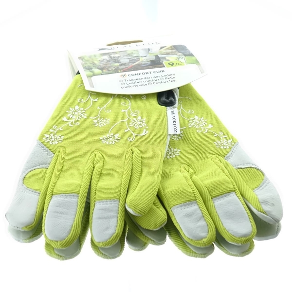 BLACKFOX® Garten - Handschuhe Lady´s Line JARDY Lime mit Blumendruck Größe 9/L