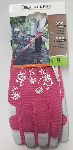 BLACKFOX® Garten - Handschuhe Lady´s Line JARDY Rosa mit Blumendruck Größe 9/L