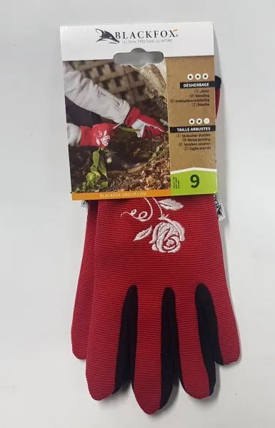 BLACKFOX® Garten - Handschuhe Lady´s Line Rose Rot Größe 9/L