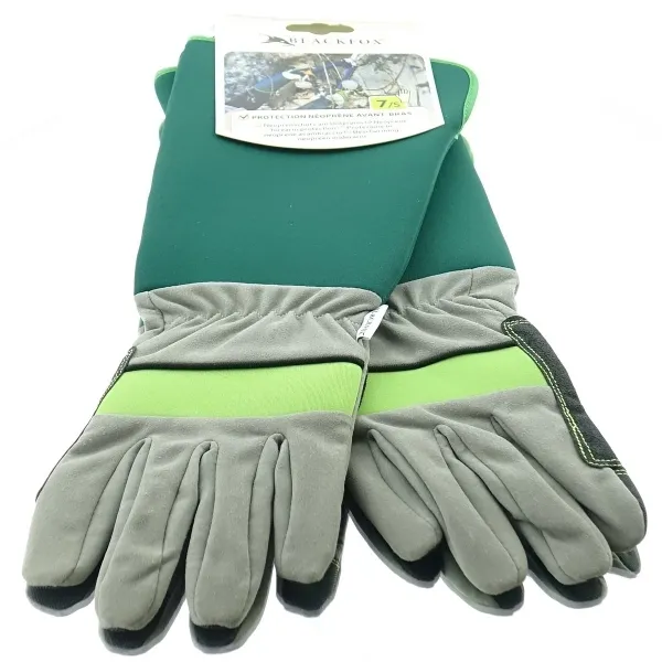 BLACKFOX® Garten - Handschuhe mit Unterarm-Neoprenschutz Grün & Grau Größe 7/S