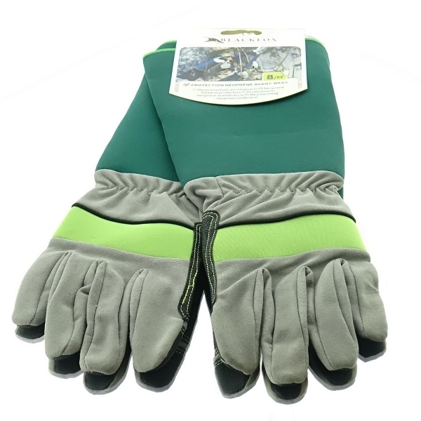 BLACKFOX® Garten - Handschuhe mit Unterarm-Neoprenschutz Grün & Grau Größe 8/M