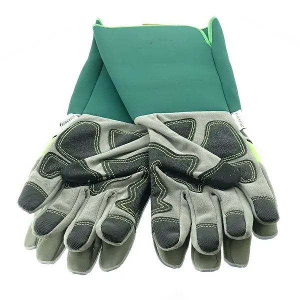 BLACKFOX® Garten - Handschuhe mit Unterarm-Neoprenschutz Grün & Grau Größe 8/M