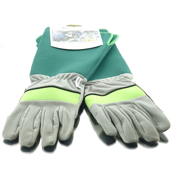 BLACKFOX® Garten - Handschuhe mit Unterarm-Neoprenschutz Grün & Grau Größe 9/L